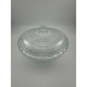 Clear Crystal Glass Covered Candy Dish Pedestal Bowl Wexford Hocking Diamond 5.5
